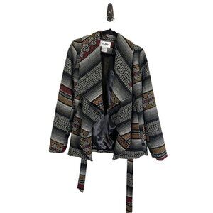 Daytrip Jacket Women L Black Wool Striped Animal Print Aztec Western Boho Preppy